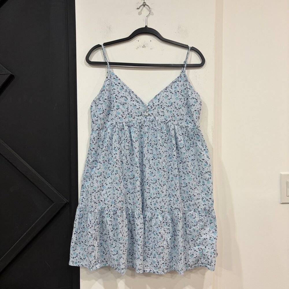 Wild Fable Light Blue Floral Dress Large Tiered Spaghetti Strap Cotton Spring